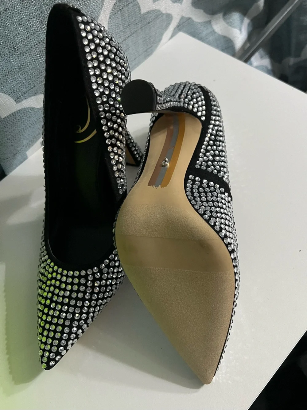 Sam Edelman Black Crystal-Embellished Pointed Toe Pumps